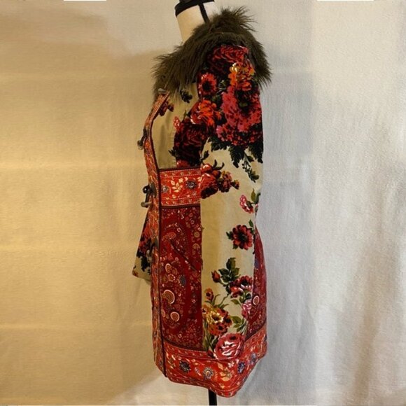 Elevenses Anthropologie Karelia velvet embroidered faux fur collar jacket coat - Picture 3 of 16